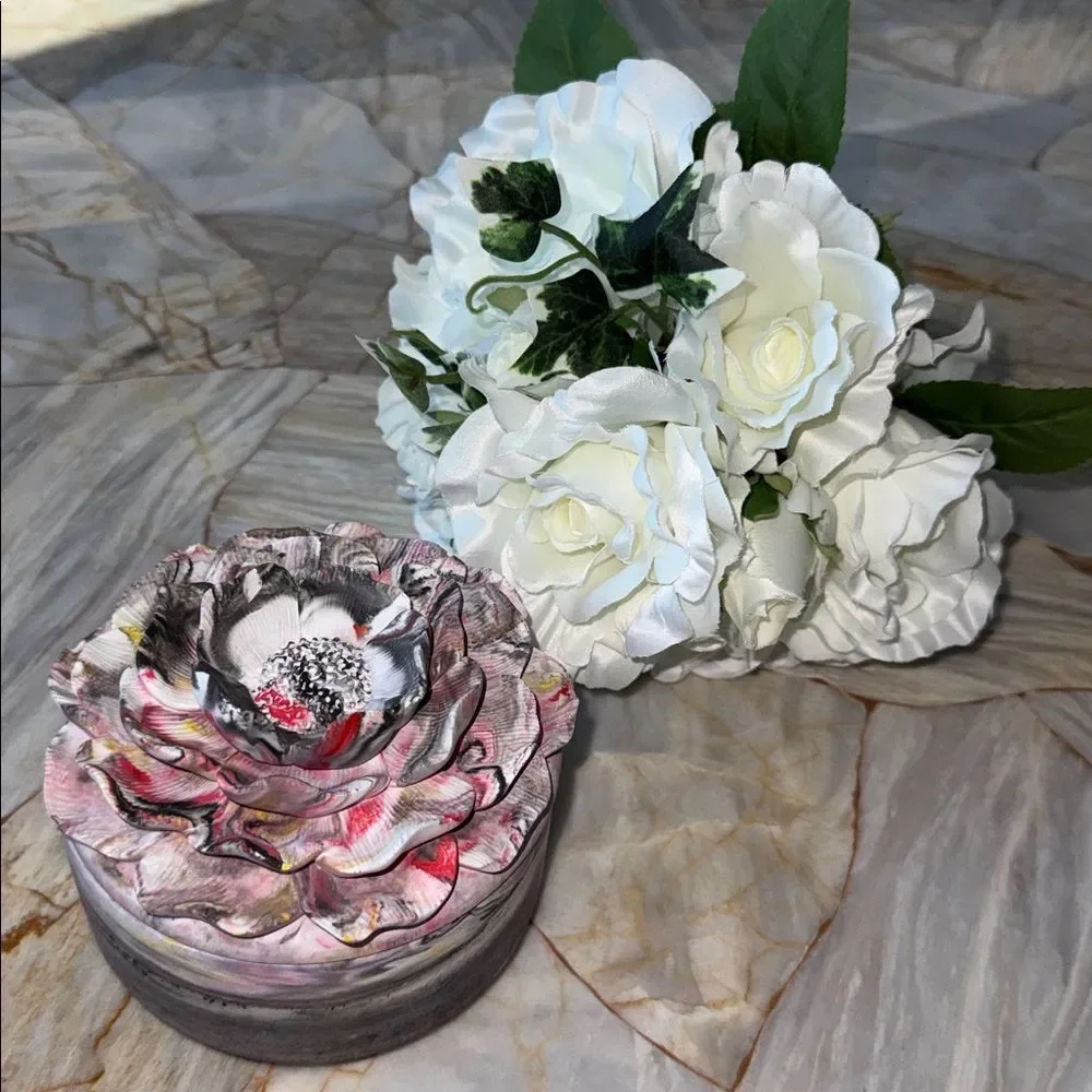 Floral Ceramic Jewelry Box - Pink and Gray
